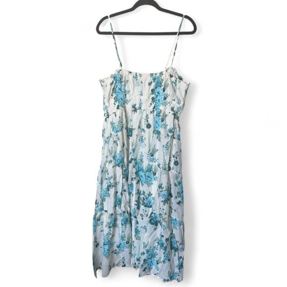 Francesca’s Teal Floral Smocked Midi Dress – Size XL - Picture 4 of 5